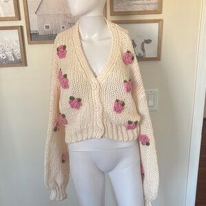 Pretty Garbage Cream Knit Sweater with Sweetheart Flowers
